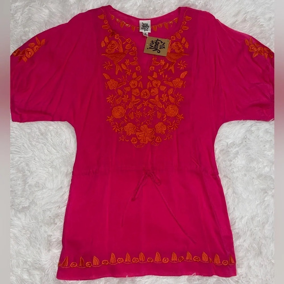 Ivy Jane NWT Floral Bird Embroidered Dolman Short Sleeve Waist Tie Top Size S - Picture 2 of 10